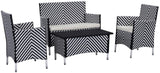 Safavieh Figueroa Outdoor Set 4 Piece Black White Rattan PE Rattan Polyester Foam PAT2508G 889048072640