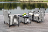 Safavieh Figueroa Outdoor Set 4 Piece Black White Rattan PE Rattan Polyester Foam PAT2508G 889048072640