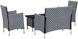 Safavieh Figueroa Outdoor Set 4 Piece Black White Rattan PE Rattan Polyester Foam PAT2508G 889048072640