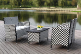 Safavieh Figueroa Outdoor Set 4 Piece Black White Rattan PE Rattan Polyester Foam PAT2508G 889048072640