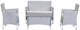 Safavieh Figueroa Outdoor Set 4 Piece Grey White Rattan PE Rattan Polyester Foam PAT2508H 889048072664