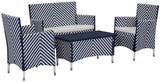 Safavieh Figueroa Outdoor Set 4 Piece Navy White Rattan PE Rattan Polyester Foam PAT2508J 889048072671