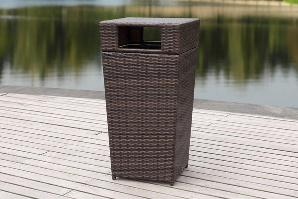 Safavieh Bishop Trash Bin Outdoor 18 Gallon Brown Rattan PE Rattan Foam PAT2512A 889048365773