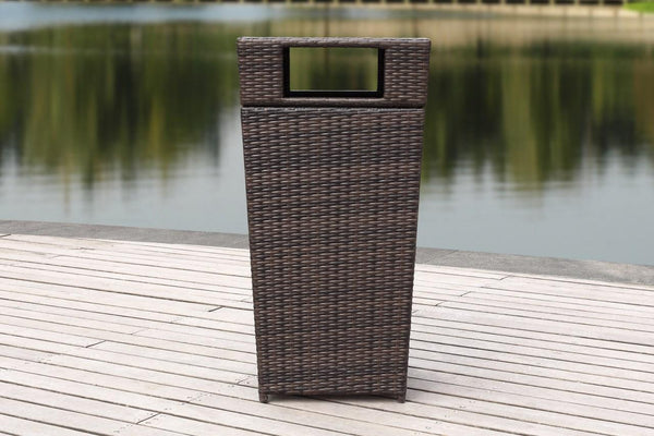 Safavieh Bishop Trash Bin Outdoor 18 Gallon Brown Rattan PE Rattan Foam PAT2512A 889048365773