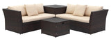 Safavieh Welch Living Sectional Set with Storage Outdoor Brown Beige Rattan PE Rattan Polyester Foam PAT2513A 889048365780