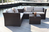Safavieh Welch Living Sectional Set with Storage Outdoor Brown Beige Rattan PE Rattan Polyester Foam PAT2513A 889048365780