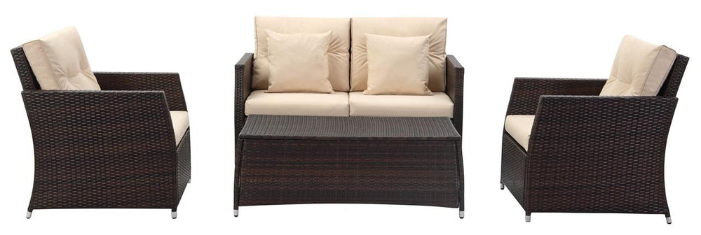 Safavieh Parry Outdoor Living Set 4 Piece Brown Beige Rattan PE Rattan Polyester Foam PAT2514A 889048365735