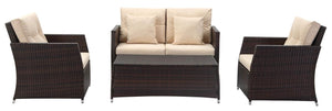 Safavieh Parry Outdoor Living Set 4 Piece Brown Beige Rattan PE Rattan Polyester Foam PAT2514A 889048365735