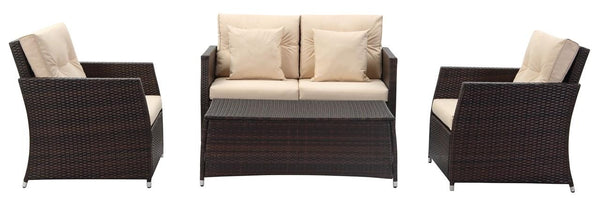 Safavieh Parry Outdoor Living Set 4 Piece Brown Beige Rattan PE Rattan Polyester Foam PAT2514A 889048365735