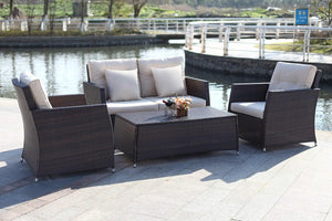 Safavieh Parry Outdoor Living Set 4 Piece Brown Beige Rattan PE Rattan Polyester Foam PAT2514A 889048365735