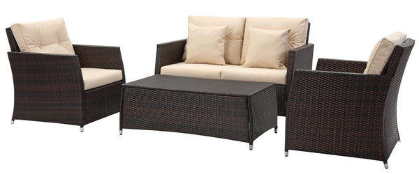 Safavieh Parry Outdoor Living Set 4 Piece Brown Beige Rattan PE Rattan Polyester Foam PAT2514A 889048365735