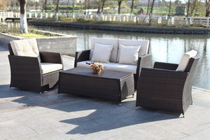 Safavieh Parry Outdoor Living Set 4 Piece Brown Beige Rattan PE Rattan Polyester Foam PAT2514A 889048365735