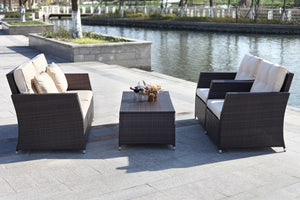 Safavieh Parry Outdoor Living Set 4 Piece Brown Beige Rattan PE Rattan Polyester Foam PAT2514A 889048365735