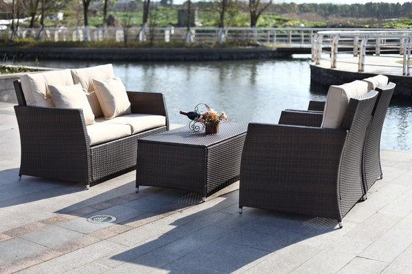 Safavieh Parry Outdoor Living Set 4 Piece Brown Beige Rattan PE Rattan Polyester Foam PAT2514A 889048365735