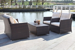 Safavieh Parry Outdoor Living Set 4 Piece Brown Beige Rattan PE Rattan Polyester Foam PAT2514A 889048365735