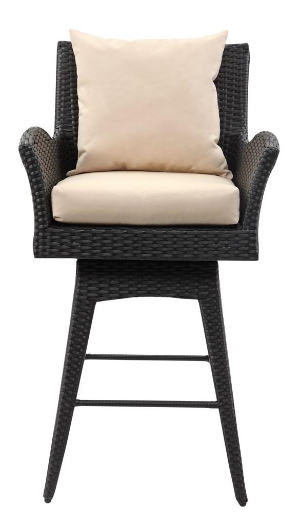 Safavieh Hayes Counter Stool Outdoor Swivel Armed Black Beige Rattan PE Rattan Polyester Foam PAT2515A 889048365803