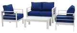 Safavieh Nason Outdoor Living Set 4 Piece White Navy Metal Polyester Foam Aluminium PAT2516A 889048366114