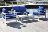 Safavieh Nason Outdoor Living Set 4 Piece White Navy Metal Polyester Foam Aluminium PAT2516A 889048366114