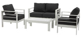 Safavieh Nason Outdoor Living Set 4 Piece White Black Metal Polyester Foam Aluminium PAT2516B 889048366121