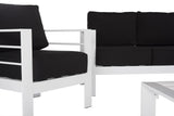 Safavieh Nason Outdoor Living Set 4 Piece White Black Metal Polyester Foam Aluminium PAT2516B 889048366121