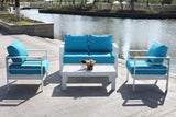 Safavieh Nason Outdoor Living Set 4 Piece White Teal Metal Polyester Foam Aluminium PAT2516C 889048366138