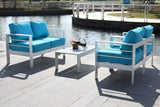 Safavieh Nason Outdoor Living Set 4 Piece White Teal Metal Polyester Foam Aluminium PAT2516C 889048366138