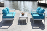 Safavieh Nason Outdoor Living Set 4 Piece White Teal Metal Polyester Foam Aluminium PAT2516C 889048366138