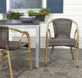 Safavieh - Set of 2 - Dagny Arm Chair Chocolate Light Brown Rattan PE Wicker Aluminium PAT4000A-SET2 683726991304