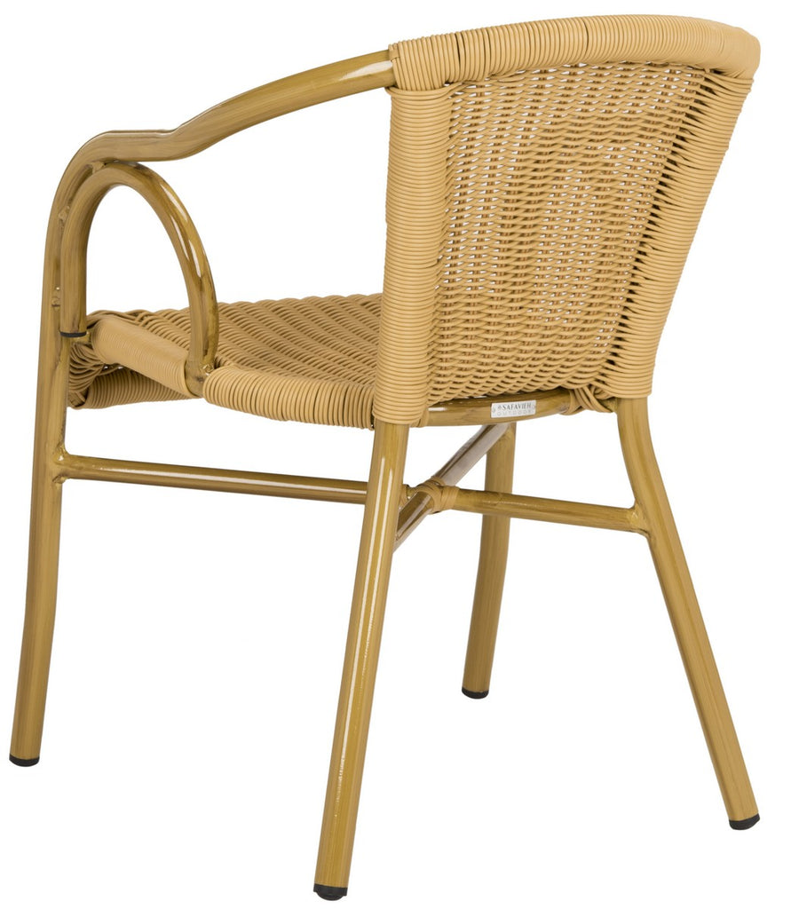 Safavieh - Set of 2 - Dagny Arm Chair Stacking Natural Light Brown Rattan PE Wicker Aluminum PAT4000B-SET2 889048323162