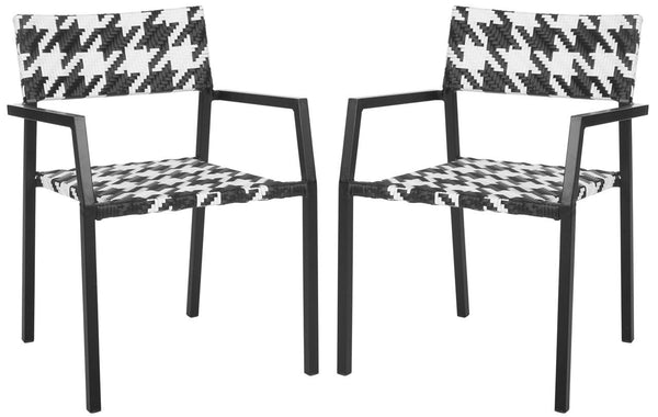 Safavieh - Set of 2 - Halden Arm Chair White Black Rattan PE Wicker Aluminium PAT4001A-SET2 683726991342