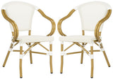 Safavieh - Set of 2 - Karine Arm Chair Stacking Beige Rattan Wicker Aluminum PAT4003B-SET2 889048323124