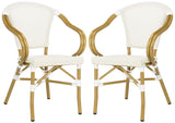 Safavieh - Set of 2 - Karine Arm Chair Stacking Beige Rattan Wicker Aluminum PAT4003B-SET2 889048323124