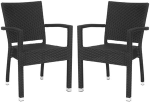 Safavieh - Set of 2 - Kelda Arm Chair Stacking Black Silver Rattan PE Wicker Aluminium PAT4004A-SET2 683726991793