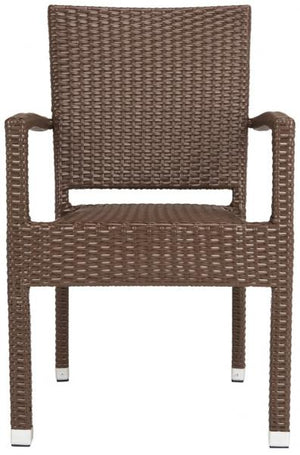 Safavieh - Set of 2 - Kelda Arm Chair Stacking Brown Silver Rattan PE Wicker Aluminum PAT4004B-SET2 889048323186