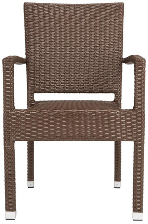 Safavieh - Set of 2 - Kelda Arm Chair Stacking Brown Silver Rattan PE Wicker Aluminum PAT4004B-SET2 889048323186