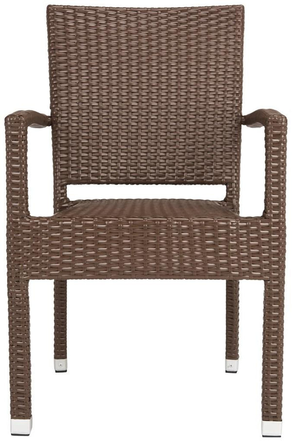 Safavieh - Set of 2 - Kelda Arm Chair Stacking Brown Silver Rattan PE Wicker Aluminum PAT4004B-SET2 889048323186