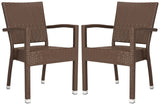 Safavieh - Set of 2 - Kelda Arm Chair Stacking Brown Silver Rattan PE Wicker Aluminum PAT4004B-SET2 889048323186