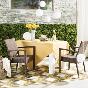 Safavieh - Set of 2 - Kelda Arm Chair Stacking Brown Silver Rattan PE Wicker Aluminum PAT4004B-SET2 889048323186