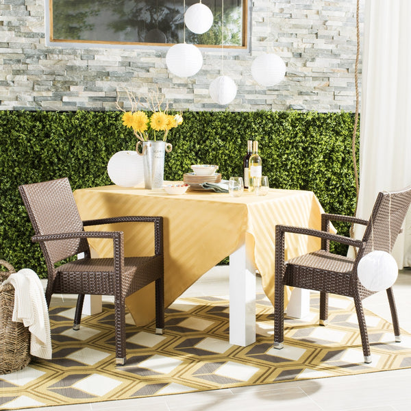 Safavieh - Set of 2 - Kelda Arm Chair Stacking Brown Silver Rattan PE Wicker Aluminum PAT4004B-SET2 889048323186