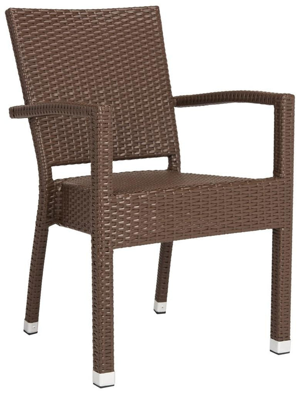 Safavieh - Set of 2 - Kelda Arm Chair Stacking Brown Silver Rattan PE Wicker Aluminum PAT4004B-SET2 889048323186