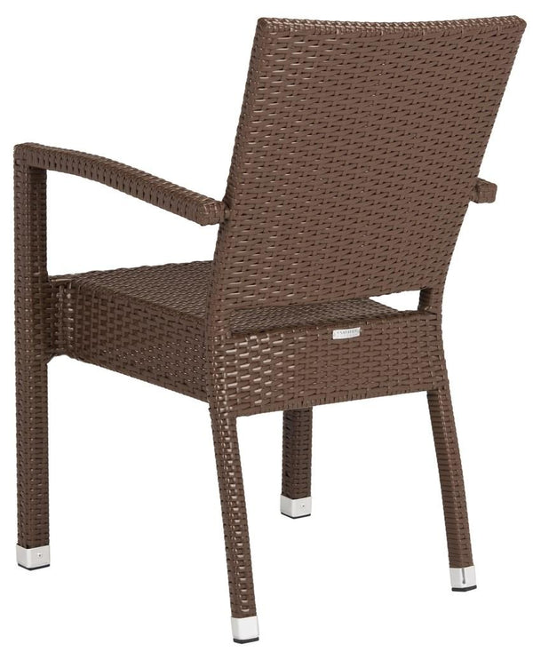 Safavieh - Set of 2 - Kelda Arm Chair Stacking Brown Silver Rattan PE Wicker Aluminum PAT4004B-SET2 889048323186