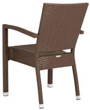 Safavieh - Set of 2 - Kelda Arm Chair Stacking Brown Silver Rattan PE Wicker Aluminum PAT4004B-SET2 889048323186