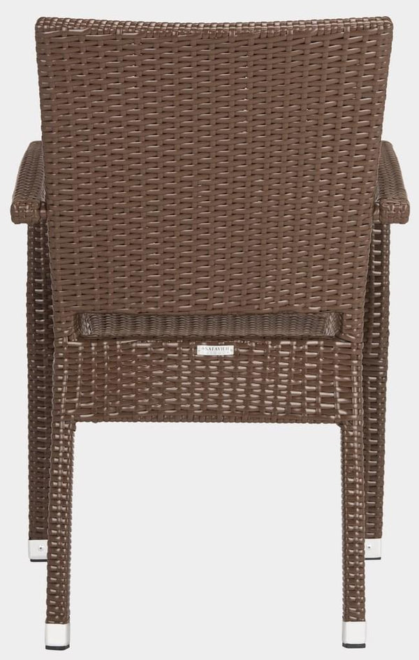 Safavieh - Set of 2 - Kelda Arm Chair Stacking Brown Silver Rattan PE Wicker Aluminum PAT4004B-SET2 889048323186