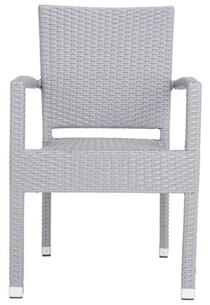 Safavieh - Set of 2 - Kelda Arm Chair Stacking Grey Silver Rattan PE Wicker Aluminum PAT4004C-SET2 889048323209