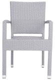 Safavieh - Set of 2 - Kelda Arm Chair Stacking Grey Silver Rattan PE Wicker Aluminum PAT4004C-SET2 889048323209
