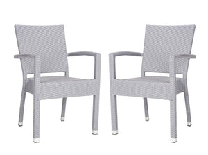 Safavieh - Set of 2 - Kelda Arm Chair Stacking Grey Silver Rattan PE Wicker Aluminum PAT4004C-SET2 889048323209