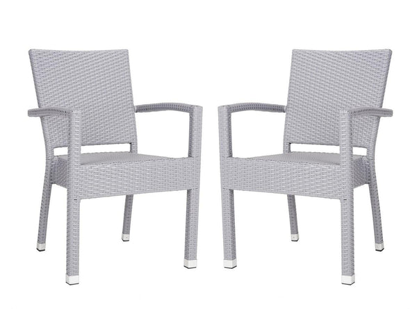 Safavieh - Set of 2 - Kelda Arm Chair Stacking Grey Silver Rattan PE Wicker Aluminum PAT4004C-SET2 889048323209