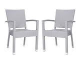 Safavieh - Set of 2 - Kelda Arm Chair Stacking Grey Silver Rattan PE Wicker Aluminum PAT4004C-SET2 889048323209