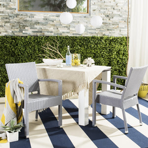 Safavieh - Set of 2 - Kelda Arm Chair Stacking Grey Silver Rattan PE Wicker Aluminum PAT4004C-SET2 889048323209