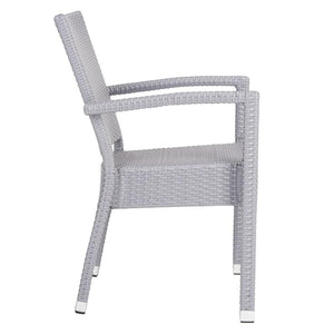 Safavieh - Set of 2 - Kelda Arm Chair Stacking Grey Silver Rattan PE Wicker Aluminum PAT4004C-SET2 889048323209
